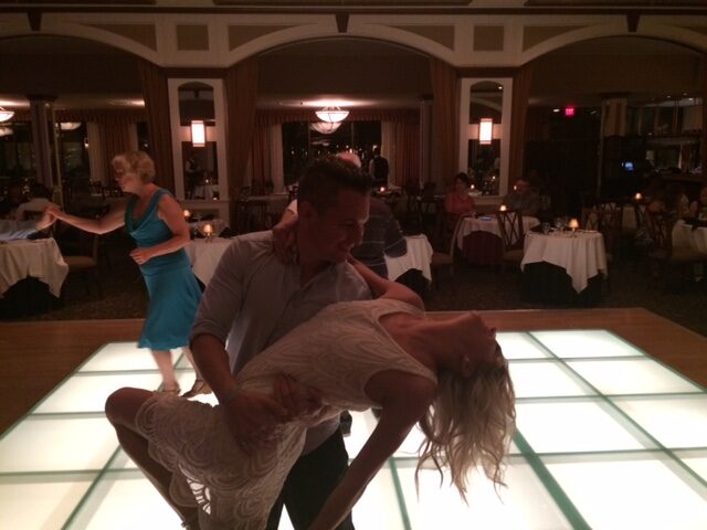 Wedding couple moving together