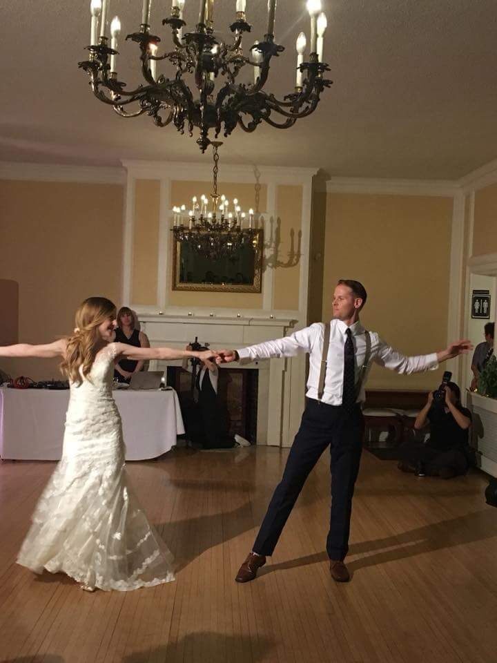 Wedding couple celebrating on the dance floor