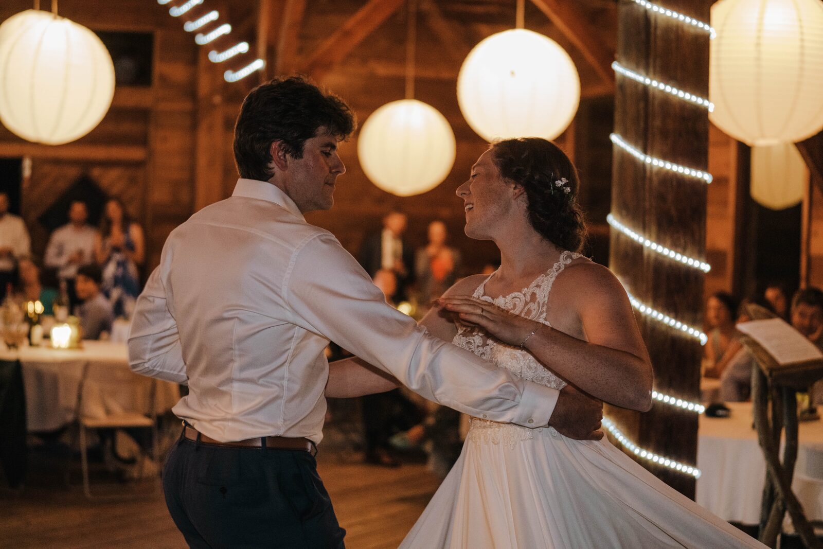 Wedding couple dancing at their reception