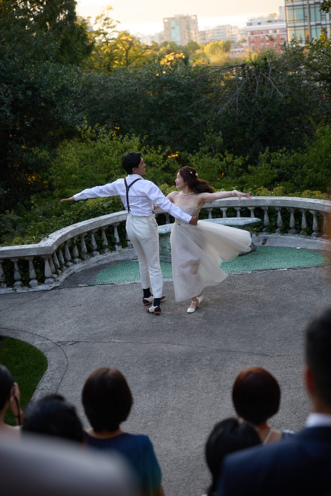 Wedding couple turning together